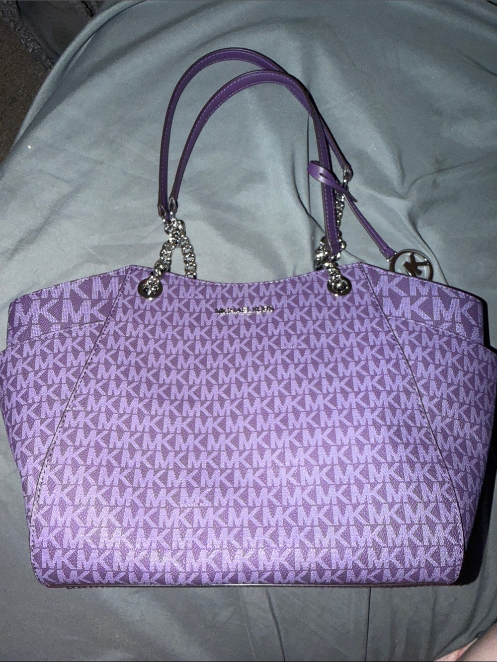 Michael Kors Purple MK Signature Tote with Chain Straps
